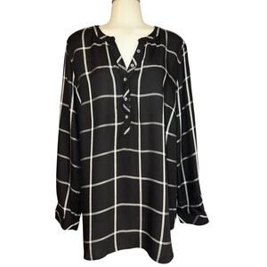 Talbots Women’s Button Down Windowpane Check Shirt Size XL Dark Navy Blue